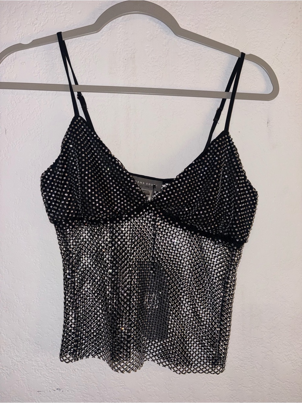 Sans Souci Black Sequin Mesh Cami Top
